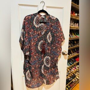 Earthbound Bohemian Paisley Kimono Tassel Cover Up Hippie Boho Festival Size L